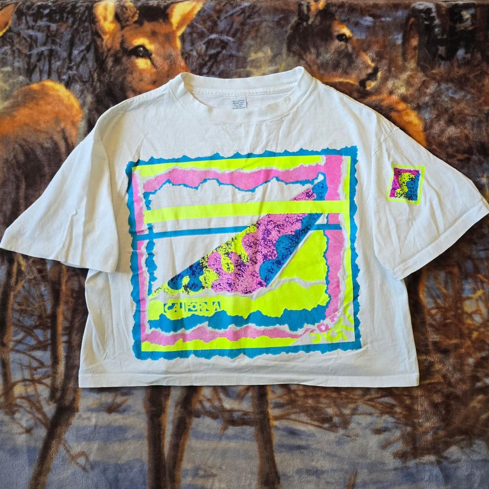 Vintage California 80s Surf Wind Sailing Single Stitch Cropped Boxy Tee sz Large